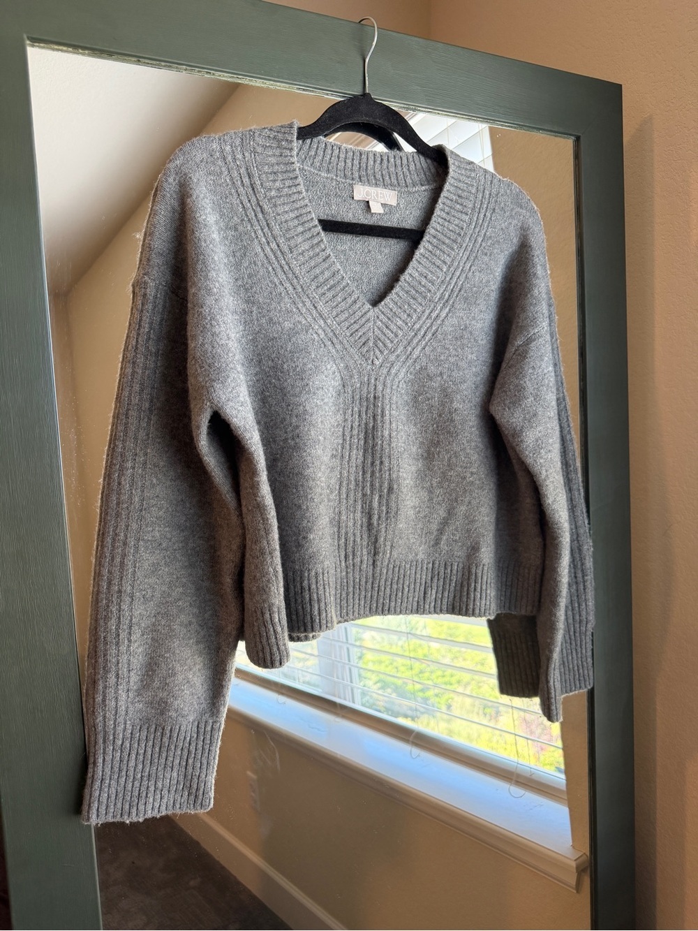 J.Crew Gray Supersoft Yarn Wool Alpaca Blend V-Neck Knit Sweater